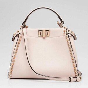 Fendi Pink Studded Nappa Leather Scalloped Mini Peekaboo Satchel Bag 8BN244